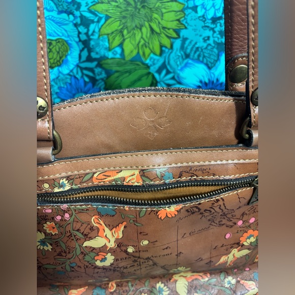 Patricia Nash Poppy Floral Bird Leather Boho Map Tote Bag 14x11x4 - Picture 6 of 14